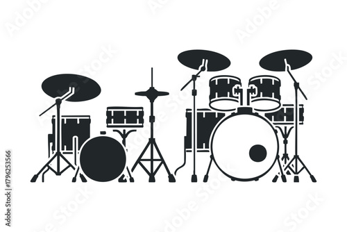 Drum set silhouette with cymbals and stands