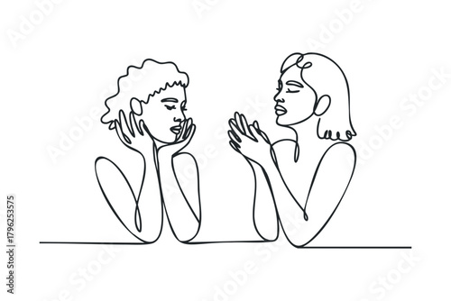 Two women in contemplation with abstract lines