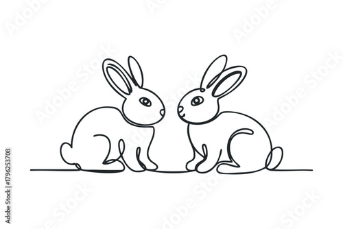 Continuous line drawing of two rabbits facing each other