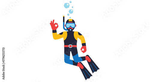 Diver Undersea: Demonstrating Excellent Hand Signal With Bubbles Floating Above Him