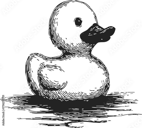 Rubber duck sketch hand drawn style floating on water surface — stock vector