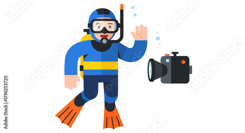 Diver with Camera Ready to Explore Underwater Worlds and Capture Marine Life