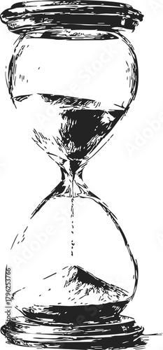 Hourglass sketch hand drawn style with sand flowing through glass bulbs — stock vector