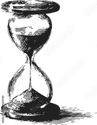 Hourglass sketch hand drawn vintage sand timer with textured shading — stock vector