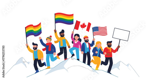 Diverse Group Celebrates, Manifests Hope, and Champions Equality Amidst Mountain Peaks