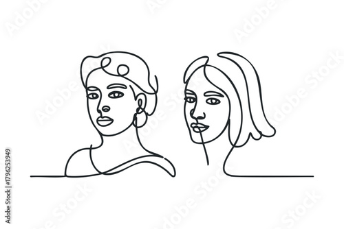Two minimalist line art portraits of women