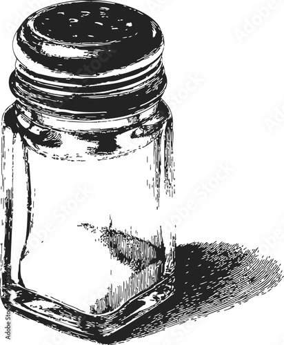 Salt shaker sketch, hand drawn style with detailed glass and metal lid — stock vector