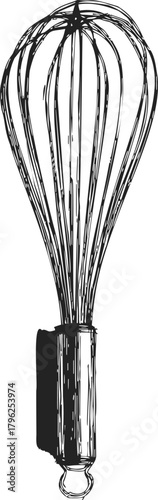 Whisk hand drawn sketch kitchen utensil with wire loops and handle — stock vector