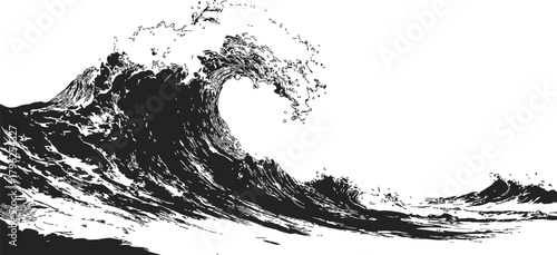 Ocean wave, hand drawn sketch, dramatic crashing water with white foam spray — stock vector