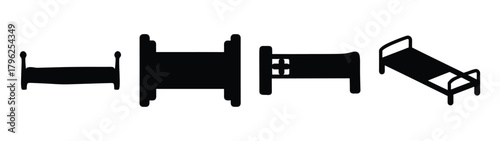 Set of four simple silhouette beds in different styles and perspectives