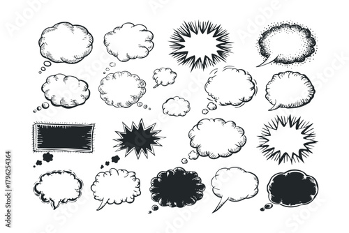 Collection of comic book style speech and thought bubbles