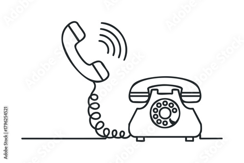 Rotary phone with handset lifted and ringing