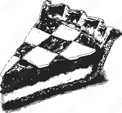 Pie slice sketch, hand drawn vector with lattice crust and detailed texture — stock vector