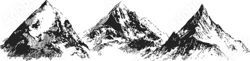 Mountain peaks sketch, hand drawn line art with rugged rocky summits — stock vector