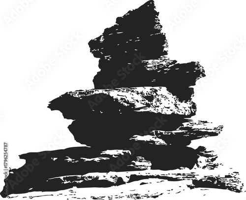 Rock formation sketch, hand drawn layered stones in black and white — stock vector