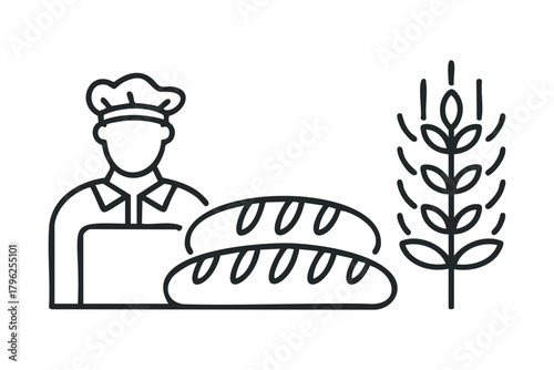 Baker with Bread and Wheat Stalks Icon