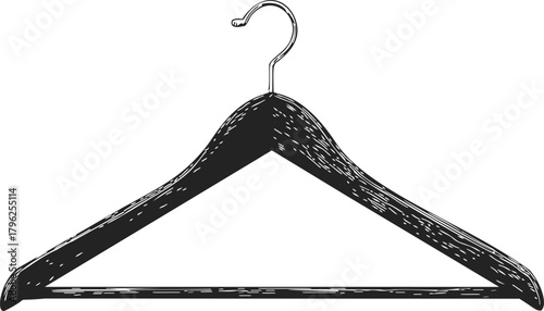 Wooden hanger sketch, hand drawn style, classic clothes organizer — stock vector