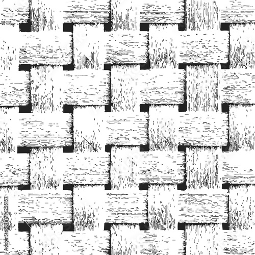 Woven fabric pattern, hand drawn sketch with interlocking rectangular blocks and crosshatch texture — stock vector