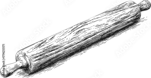Rolling pin sketch hand drawn kitchen utensil with wood texture — stock vector