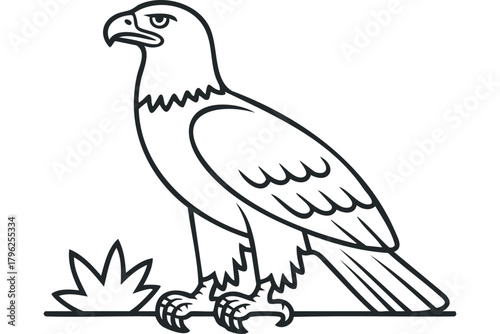Stylized outline of a raptor bird standing in grass