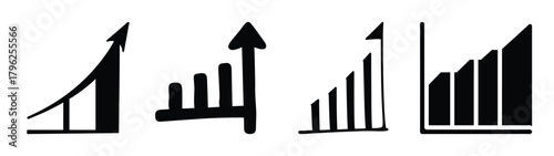 Four different styles of upward trend bar charts representing growth and progress