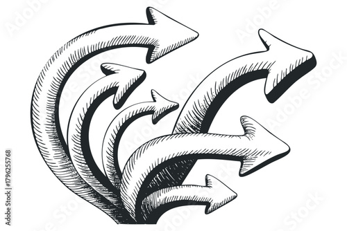 Group of hand-drawn arrows pointing in different directions