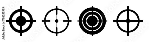 Collection of four distinct crosshair targeting reticle symbols for precision aiming