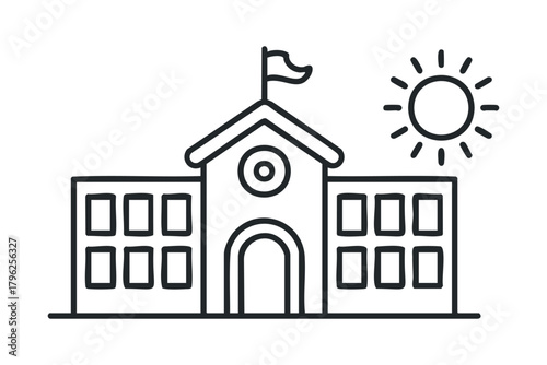 black school building with sun clip art preview