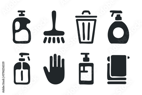 Collection of cleaning and hygiene icons