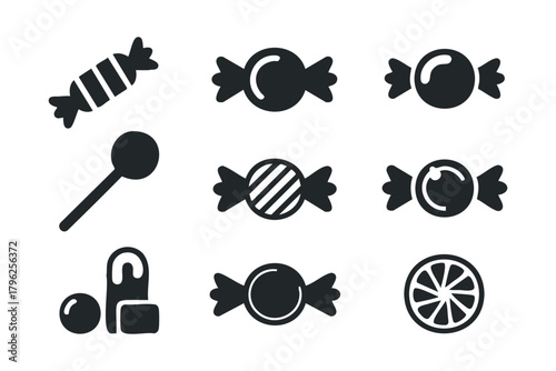 Assorted candy and fruit slice icons collection