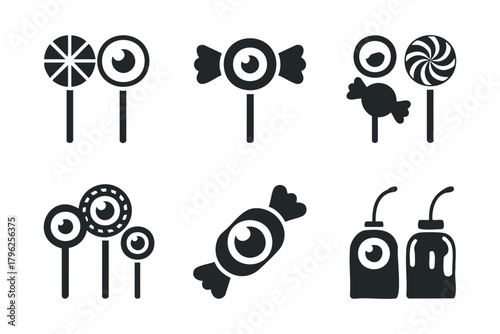 Sweet lollipop and candy icons on white background