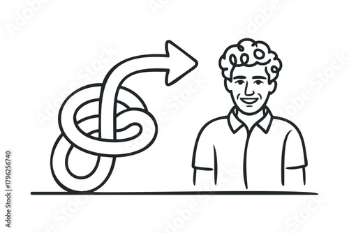 Man with tangled arrow represents overcoming obstacles