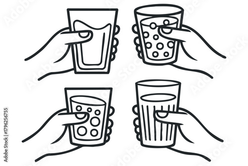 Four hands holding glasses with drinks