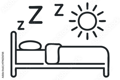Bed with sun and sleep symbols