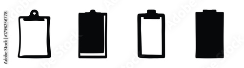 Four clipboard icons showing variations in clipping and filling