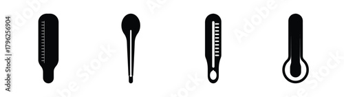 Four thermometer icons showing different styles and measurements for temperature monitoring