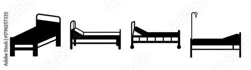 Hospital bed icons set different positions adjustable healthcare furniture