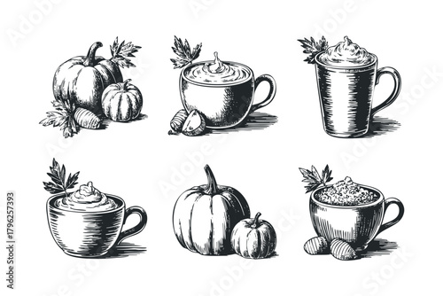 Autumn harvest celebration with pumpkins and warm drinks