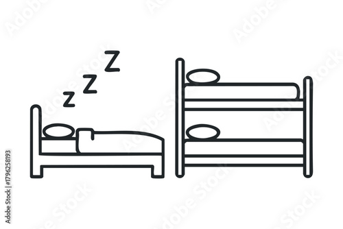 Sleeping person next to bunk beds with Zzz symbols