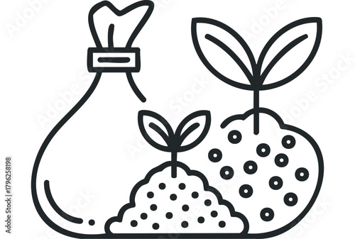 Seedling growth from soil bag icon