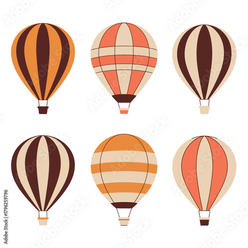Bright colorful hot air balloons floating in sky vector illustration for posters and prints