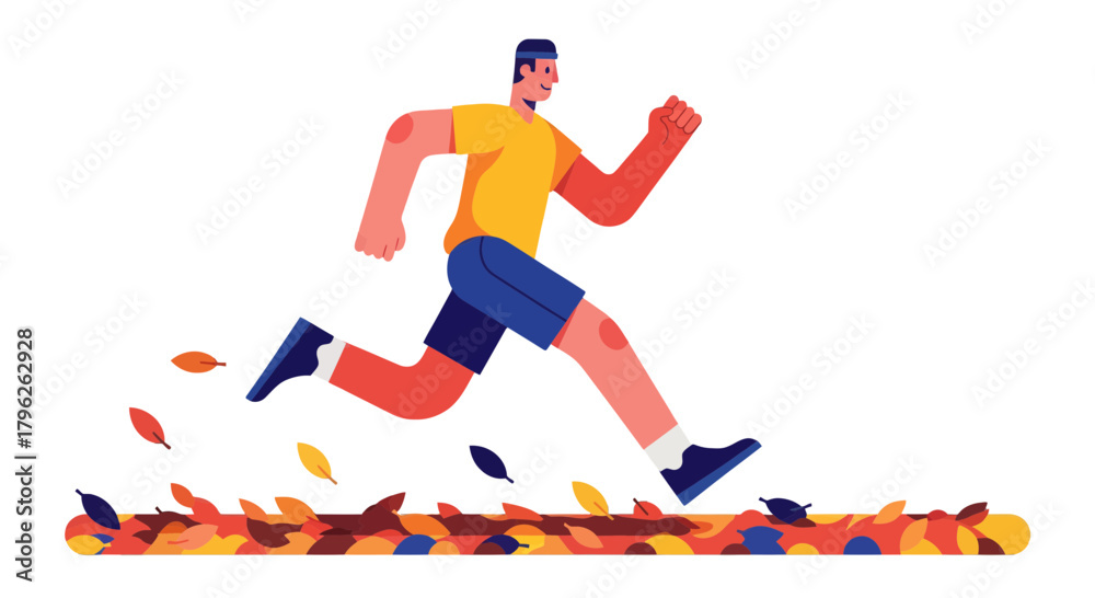 Obraz premium Energetic Athlete in Motion Running Through Autumn, A Vibrant Visual Creation