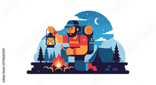 Evening Adventurer Lighting Campfire Beneath Stars For a Peaceful Camping Experience