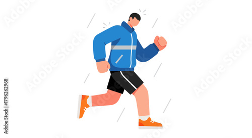 Energetic Athlete Sprinting In Dynamic Pose During Training Session Under Illustrative Rain