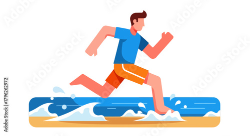 Energetic Athlete Sprinting Through Ocean Water Concept Illustration Against Black Backdrop