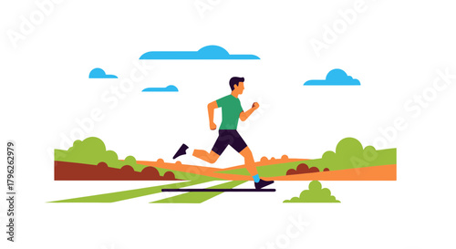 Energetic Athlete Sprinting Through A Scenic Landscape Under A Cloudy Sky Scene