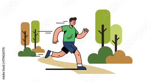 Energetic Person Running Joyfully Through a Pictorial Natural Landscape