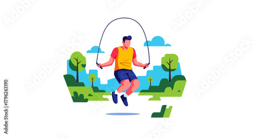 Energetic Person Jumping Rope Outdoors In A Vibrant Park, A Vector Illustration