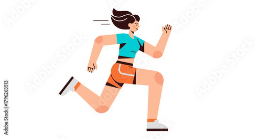 Energetic Running Female Athlete Depicted Against a Black Backdrop in Active Motion