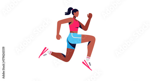 Energetic Running Woman Silhouette Against Black Background, Dynamic Fitness Illustration
